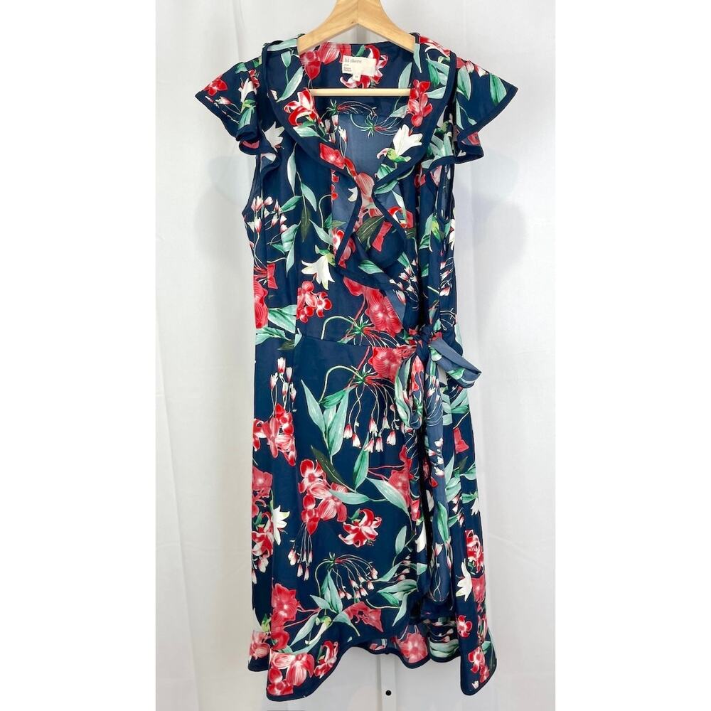 KAREN WALKER Hi There Sz 10 Anthropologie Hibiscus Floral Wrap Dress Blue Multi - Picture 10 of 10